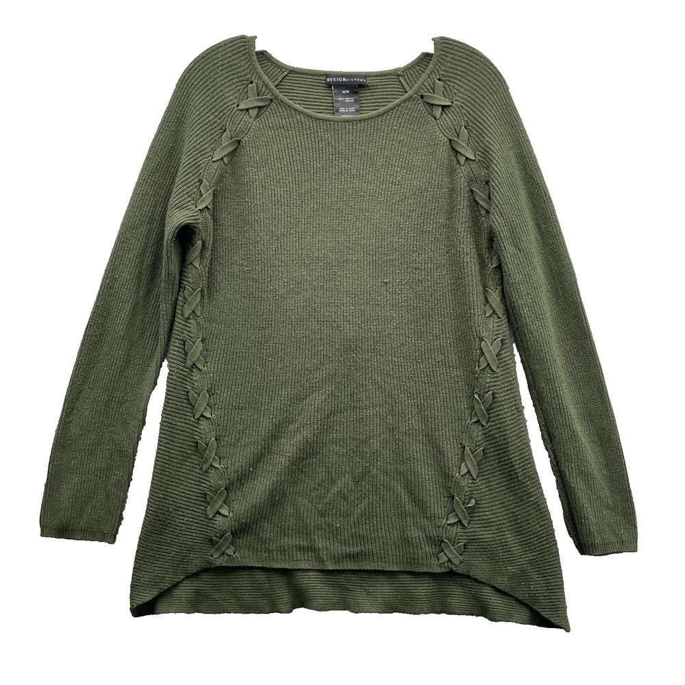 Design History Sweater Womens Medium Olive Green Tunic Corpcore Preppy Y2k Cross